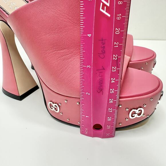 Gucci Janaya Studded GG 39.5/US 9 Platform Sandals Rhodamine Pink Spool Heel NIB - Picture 9 of 11